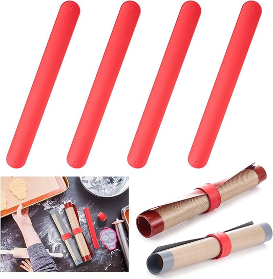 Teenyyou 4 Pcs Silicone Storage Band for Baking Mats Wrapping Paper Clamps Silicone Roll Holder Flip Wraps Gift Poster Paper Roll Holder Slap Bands for Christmas Storage Organization