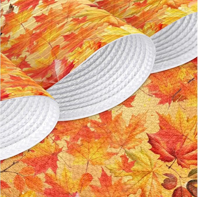 Round Placemats Set of 6, Autumn Maple Leaves Woven Placemats Mats Non-Slip Heat Resistant Washable Table Mats Round Braided Place for Farmhouse Kitchen Dining Party Decor 15in-2