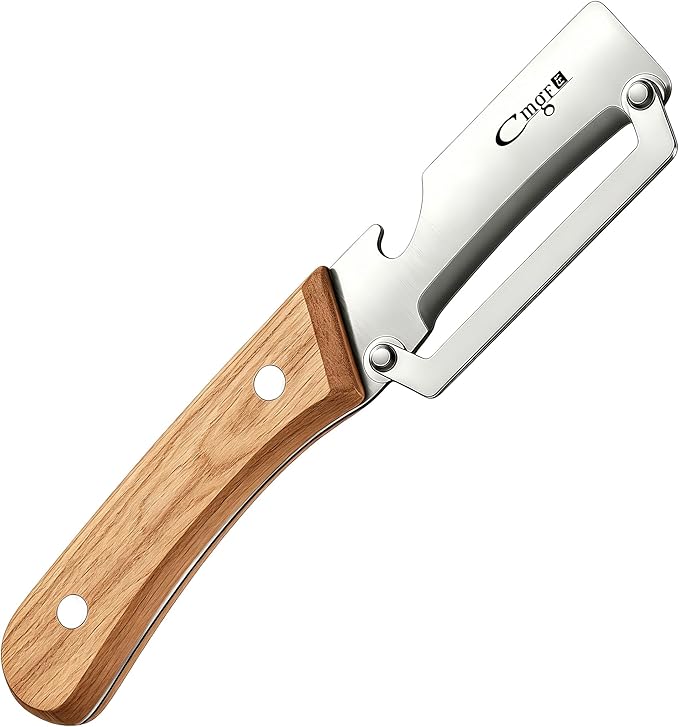 Multifunctional Vegetable Peeler, Stainless Steel Wooden Handle 2 in 1 with Bottle Opener for Kitchen Fruit Potato Apple Carrot