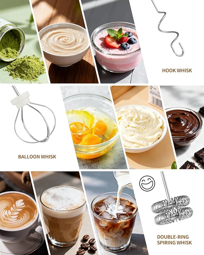 CIRCLE JOY Rechargeable Handheld Milk Frother Wand with 3 Variable Speeds, 3 Whisks and Storage Box, Electric Drink Mixer for Latte, Cappuccino, Hot Chocolate, Eggs and Protein Powder, Beige