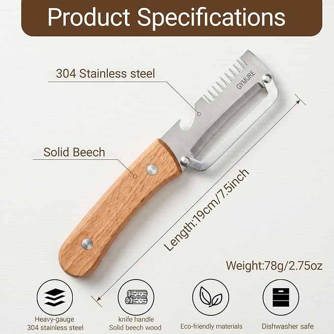 3 in 1 Multifunctional Vegetable Peeler with Wooden Handle and Bottle Opener, Stainless Steel Peelers for Kitchen, Multi Functional Vegetable Peeler for Fruit Potato Carrot Pumpkin Zucchini (1 PACK)