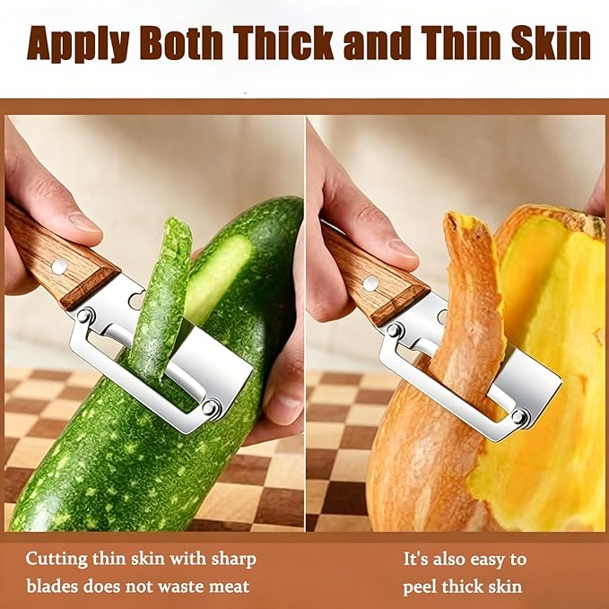 2PCS Multi-Functional Vegetable Peeler for Kitchen with Wooden Handle and Bottle Opener, 2 in 1 Stainless Steel Veggie Peeler Kitchen Gadgets Tool for Fruit Potato Pumpkin Apple Carrot Papaya