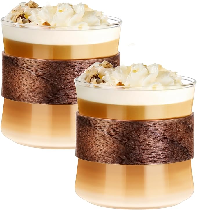 PARACITY Espresso Cups Set of 2 with Wooden Ring (12 OZ)
