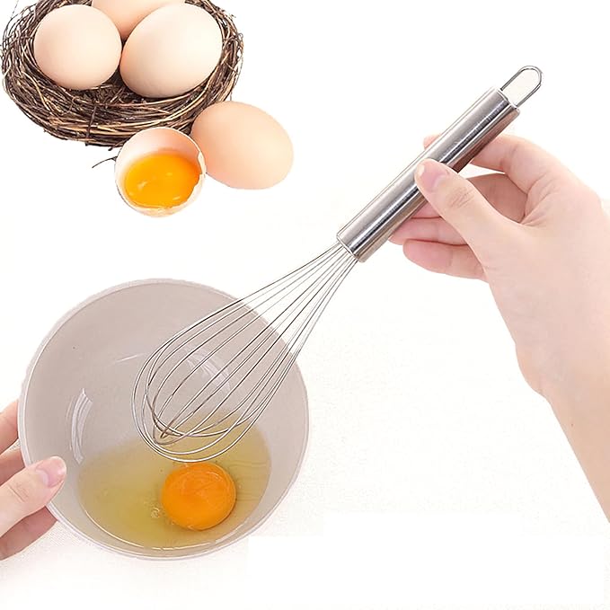 Manual Egg Whisk, 2 Pcs 6 Inch Long Stainless Steel Egg Beater for Bread, Cake and Cooking (6 inch)
