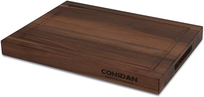 CONSDAN Walnut Cutting Board for Kitchen, USA Grown Hardwood, 16 x 12, with Invisible Inner Handle, Prefinished with Food-Grade Oil, Suitable for Kitchen Edge Grain, 1-1/2" Thick