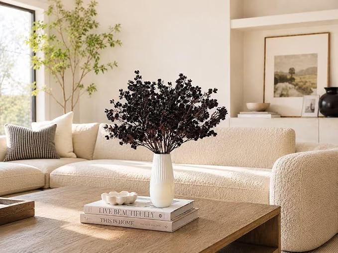 Mandy's Black Artificial Baby’s Breath Flowers 6 Bundles Silk Gypsophila, 18.5 Inch European Style Modern Home Decor Centerpiece, Neutral Wedding Flower Arrangements