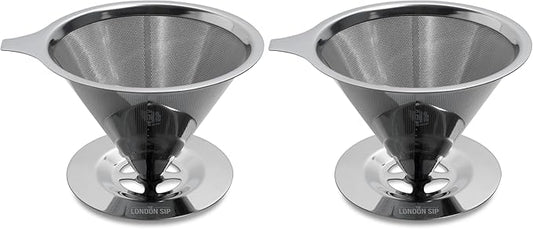 The London Sip Stainless Steel Coffee Dripper Pour Over Coffee Maker, Coffee Slow Brewing Accessories for Home, 1-4 Cup (Pack of 2)