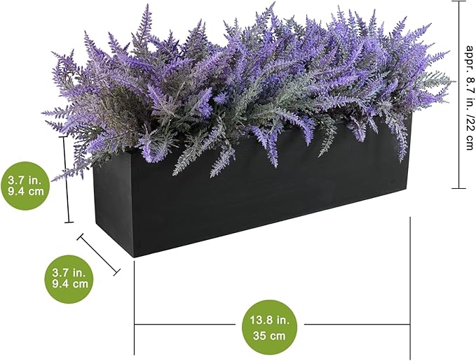 Winlyn 14" Artificial Lavender Arrangement Faux Lavender Flowers in Rustic Black Wooden Planter Box Realistic Lavender Potted Plant for Gift Farmhouse Home Wedding Table Centerpiece Mantel Shelf Décor