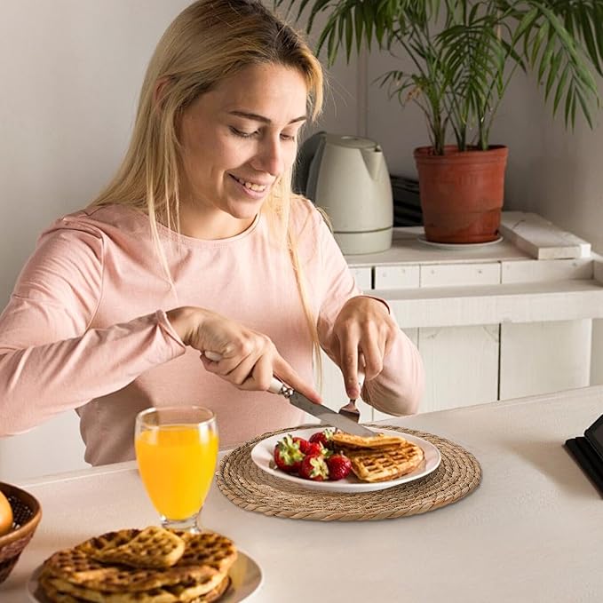 13.8'' Round Woven Placemats Set of 40, Boho Rattan Chargers for Dinner Plates, Rustic Wicker Place Mats, Straw Braided Table Placemats, for Dining Table Decor, Wedding, Farmhouse and Home Decor