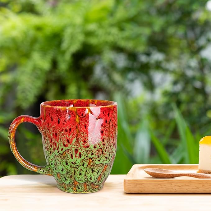 Durable 16 oz Ceramic Coffee Mug, Large Coffee Cup with Ergonomic Handle, Ideal Tea Mug for Home, Office, Gift, Dishwasher & Microwave Safe, Red & Green(coffee, Tea, Hot Cocoa, Latte Cup)
