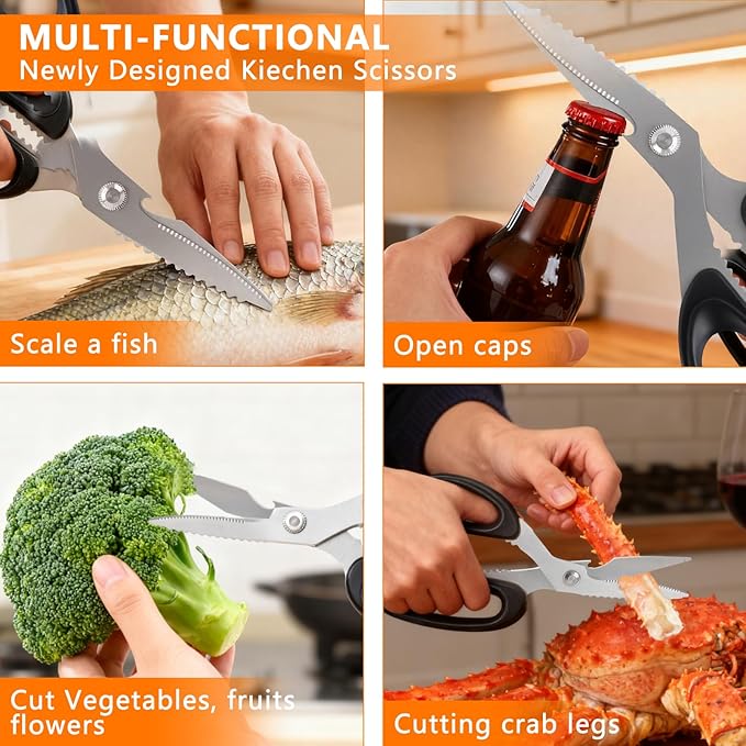 2-Piece Kitchen scissors all purpose heavy duty，Stainless Steel kitchen Shears, sharp utility scissors for cutting chicken, meat，fish, vegetables, and poultry，home kitchen utensils gadgets