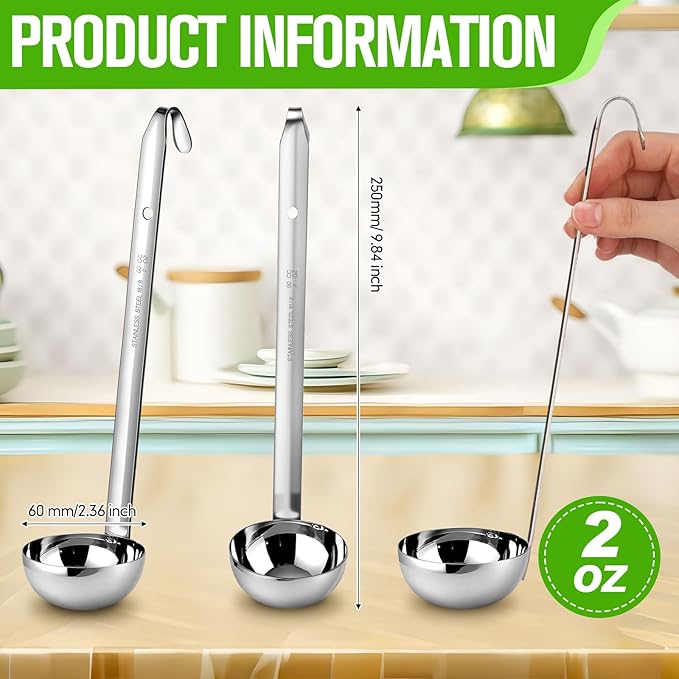 meekoo 1 Pieces Stainless Steel Ladle Soup Handle Ladle with Pouring Rim for Kitchen Cooking Soup Sauce (2 oz)