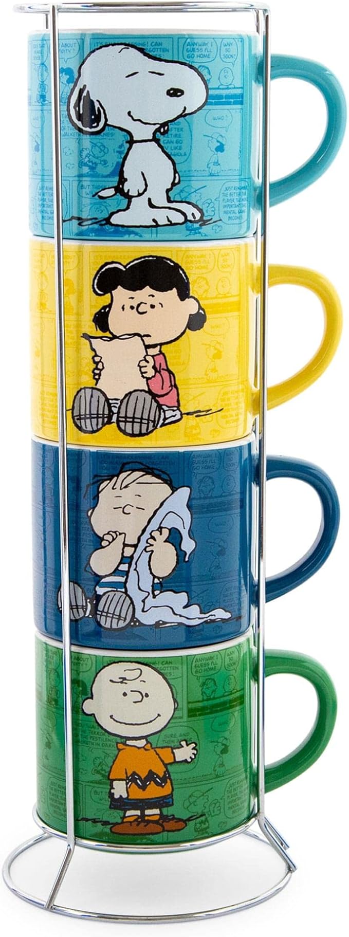 Silver Buffalo Peanuts Comic Strip 4-Pack Ceramic Mug Stack, 10-Ounces