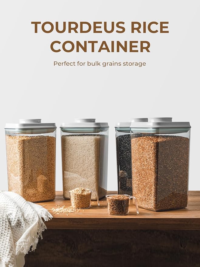 Airtight Food Storage Containers with Lid, 4-Pack 4.22Qt Large Stackable Pantry Organizers with Measuring Scoops, BPA-Free Containers for Rice, Flour, Baking Supplies, Snacks & Laundry Pods