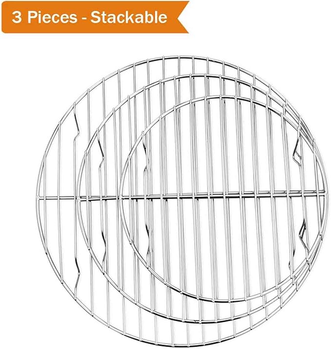 TeamFar Round Cooling Rack Set of 3, 7½ & 9 & 10½ Inch, Stainless Steel Round Baking Steaming Rack Set, Fit for Air fryer/Oven/Pot/Cake Pan/Pressure Cooker, Healthy & Mirror Finish, Dishwasher Safe