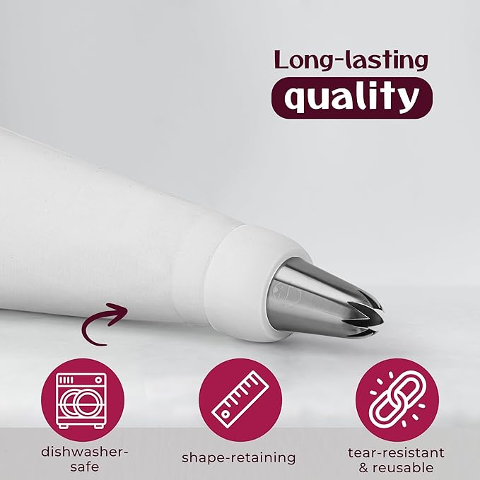 Large Piping Bags and Tips Set - XL Icing Tips - Large Piping Tips Set with Reusable Piping Bag (16 inch) - Decorating Tips for Cupcakes, Cakes, Cookies, Churros, Meringue, etc.