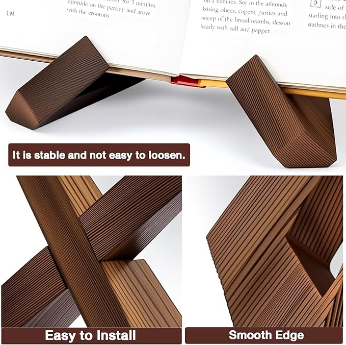 Wooden Cook Book Stand Plate Stand 6.5 Inch Book Stand for Kitchen Counter ，Bible Stand ，Recipe Book Stand Display，Vintage Kitchen Decor - Brown