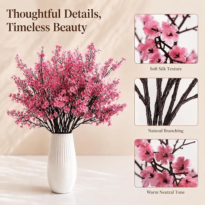 Mandy's Pink Artificial Baby’s Breath Flowers 6 Bundles Silk Gypsophila, 18.5 Inch European Style Modern Home Decor Centerpiece, Neutral Wedding Flower Arrangements