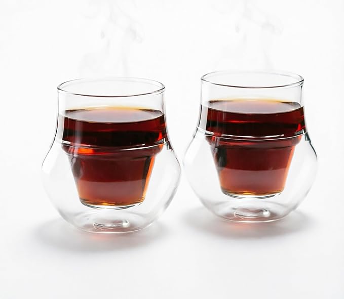 Double-Walled Espresso Cups,Small Unique Glass,Set of 2, 4oz | Handcrafted Espresso Glasses, Clear Borosilicate Glass, Dishwasher Safe, For Coffee Machines