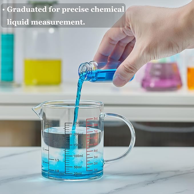 Ackers BORO3.3 Glass Measuring Cup-[Insulated handle | V-Shaped Spout]-Made of High Borosilicate Glass Measuring Cup for Kitchen or Restaurant, Easy to Read, 250 ML (8 Oz, 1 Cup)