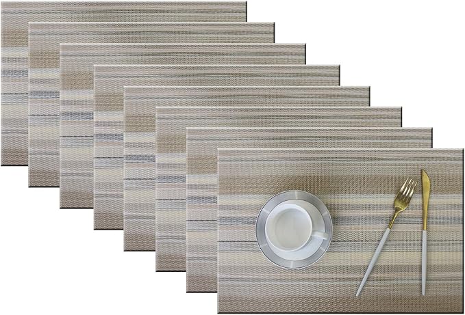 Placemats for Kitchen Table Mats Washable Table Placemats Easy to Clean PVC Placemat Set of 8 (Beige)