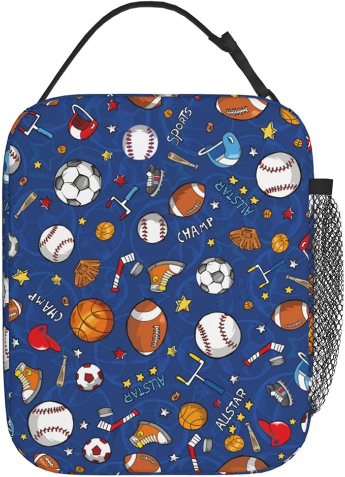 Gianlaima Football Volleyball Basketball Ball Insulated Lunch Box For Women And Man, Portable Lunch Bags Reusable Cooler Tote For Office Work Travel Picnic Camping Beach
