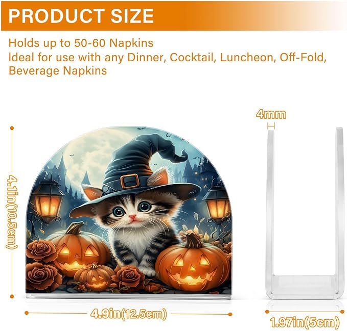 Halloween Cat Pumpkin Lantern Napkin Holder for Tables Paper Cocktail Napkin Holders for Kitchen Dinning,Acrylic Dinner Napkin Dispenser for Restaurant Home Decor Bar Accessories 2 Pack