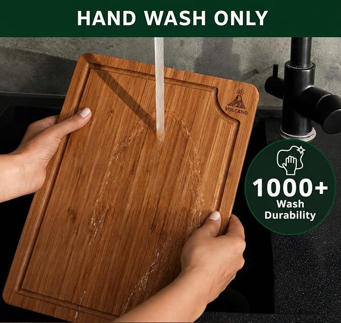 3-Piece Bamboo Cutting Board Set with Holder, Deep Juice Groove, Wooden Chopping Boards for Kitchen, Meat, Vegetables, Cheese & Bread
