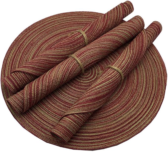 WAZAIGUR Red-A，Placemats,Round Placemats for Dining Table Set of 4 Woven Heat Resistant Non-Slip Kitchen Table Mats Diameter 14 Inch(Wine)