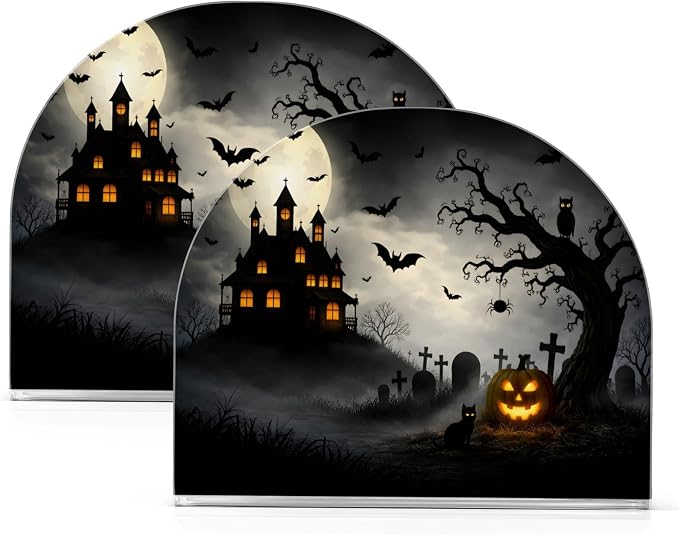 Spooky Halloween Napkin Holder for Tables Paper Cocktail Napkin Holders for Kitchen and Dinning, Acrylic Dinner Napkin Dispenser for Restaurant Home Decor Bar Accessories 2 Pack