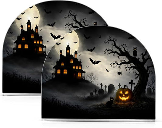 Spooky Halloween Napkin Holder for Tables Paper Cocktail Napkin Holders for Kitchen and Dinning, Acrylic Dinner Napkin Dispenser for Restaurant Home Decor Bar Accessories 2 Pack
