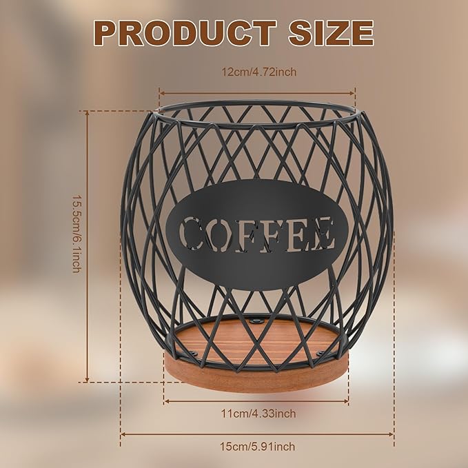 Coffee Pod Holder Organizer, 35Pcs Large Capacity Cup Storage Basket, Coffee Pod Basket for Kitchen Office Desktop, Espresso Pods Storage for Kitchen Counter, Rust Resistant(Black)