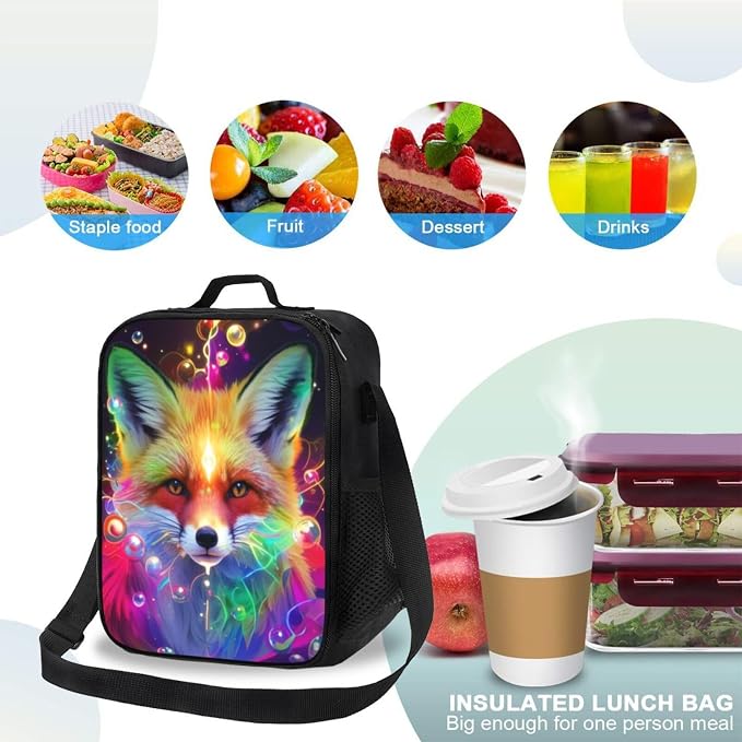 Insulated Lunch Bag, Reusable Portable Lunch Box With Shoulder Strap, Fox Lunch Bag, Funny Cute Bento Lunchbox Cooler Thermal Meal Tote Kit