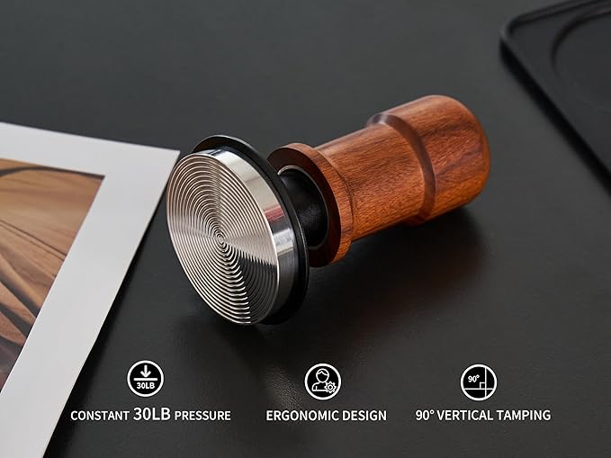 51mm Espresso Tamper, Premium Barista Coffee Tamper with Constant 30lb Calibrated Spring Loaded, Stainless Steel Base and Mahogany Handle. Fits for All 51mm Portafilters, Espresso Accessories