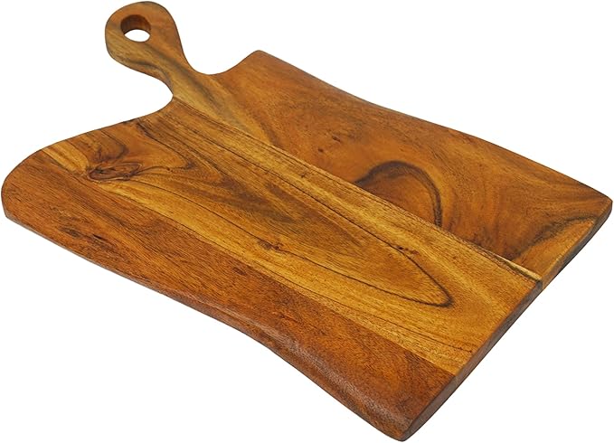 Live Edge Wooden Cutting Board, Mixwood Chopping Board with Handle for Kitchen, Knife-Friendly Butcher Block, Charcuterie Cheese Serving Platter, Thick Food Prep Tray for Meat, Vegetable, 17"x12"