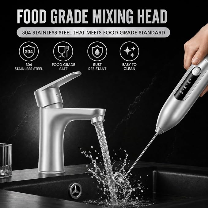 GOCHA Rechargeable Milk Frother, USB-C Electric Milk Foamer Handheld, Double Spring Whisk, 2-Speed Foam Maker for Coffee, Latte, Cappuccino, Matcha, Hot Chocolate, Stand Included (Silver)
