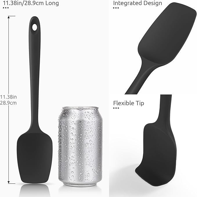 600ºF Heat Resistant Silicone Spoons: U-Taste Flexible Baking Spoon Spatula & Cooking Scoop Spoonula, Seamless Soft Kitchen Utensils for Serving, Scraping, Scooping in Non-Stick Cookware (Black)