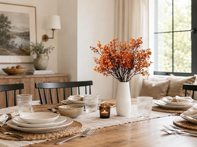 Mandy's Orange Artificial Baby’s Breath Flowers 6 Bundles Silk Gypsophila, 18.5 Inch European Style Modern Home Decor Centerpiece, Neutral Wedding Flower Arrangements