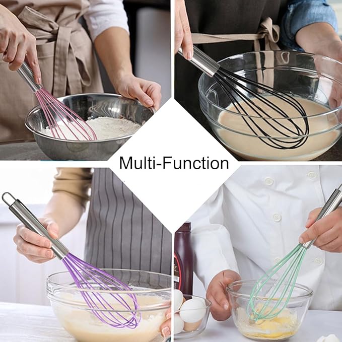 1-Piece Blue Silicone Whisk with Stainless Steel Handle BRIIEC 10-inch Egg Beater Milk Beater Balloon Whisk Manual Baking Tool for Blending Stirring Whisking and Beating