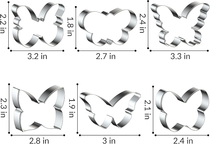 FUSOTO 6PCS Butterfly Cookie Cutters Set, 3 Inches Butterfly Shaped Cookie Cutter, Stainless Steel Cookie Cutters for Baking, Butterfly Shapes Baking Tool for Homemaking Cookie,Biscuits,Dough