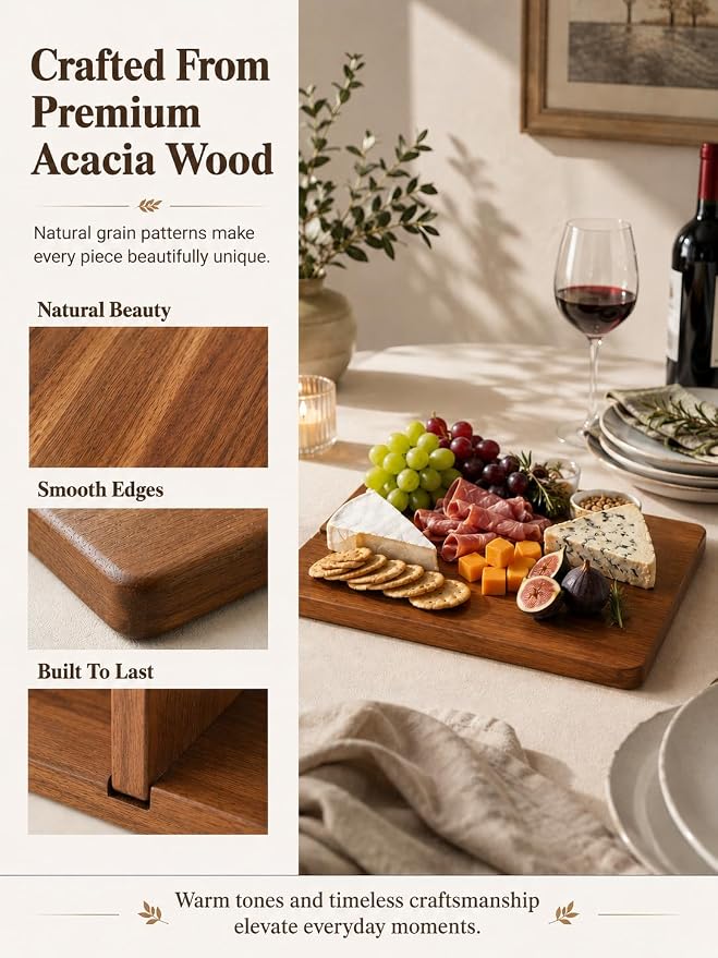 Acacia Wood Cookbook Stand for Kitchen Counter, Detachable Serving Tray | 2-in-1 Recipe Stand & Serving Tray, Holds 11.8" Cookbooks & 3" Thick Books/Tablets, Acacia Wood, Detachable for Easy Storage