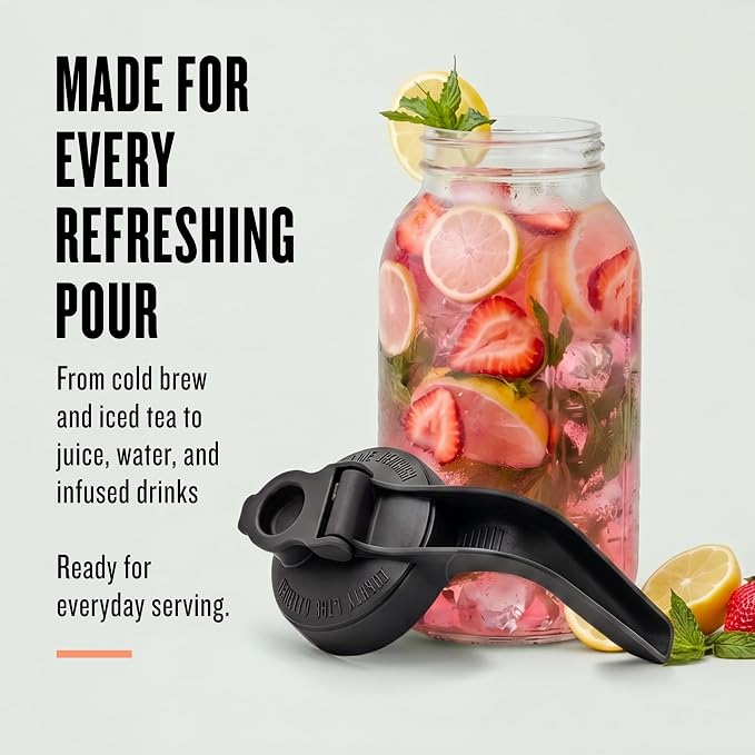 County Line Kitchen Glass Mason Jar Pitcher with Lid - Wide Mouth, 2 Quart (64 oz) - Heavy Duty, Leak Proof - Sun & Iced Tea Pitcher, Cold Brew Coffee, Breast Milk Storage, Water - Black