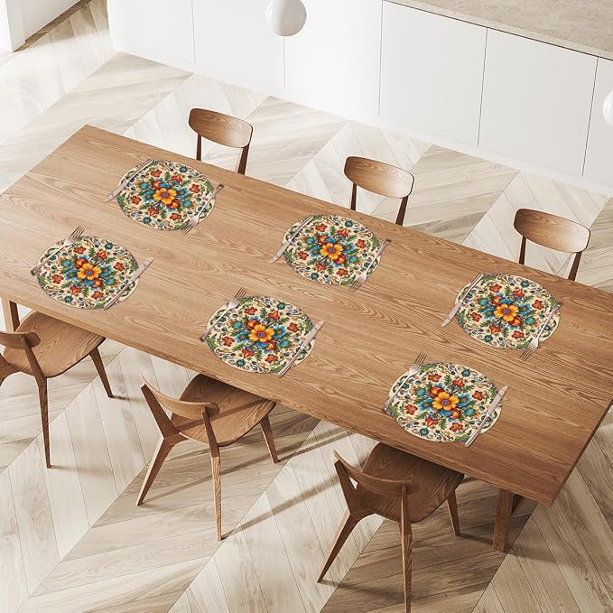 Round Placemats Set of 4, Carpet Pattern Woven Placemats Mats Non-Slip Heat Resistant Washable Table Mats Round Braided Place for Farmhouse Kitchen Dining Party Decor 15in