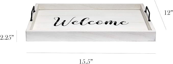 Elegant Designs HG2000-WWC Decorative Wood Serving Tray w/Handles, 15.50" x 12", Welcome (Pack of 10)