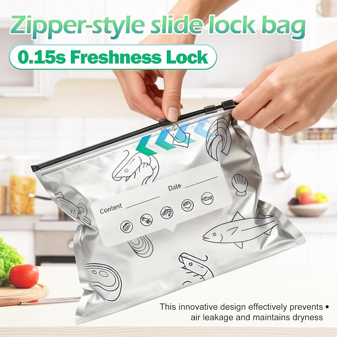 90PCS Reusable Aluminum Foil Sealable Storage Bags, Upgrade Vacuum Zipper Pouches for Food, Stand Up Foil Sealable Bags with a Stand-Up Bottom Design Preservations Bags for Vegetable Fruit Meat (90)