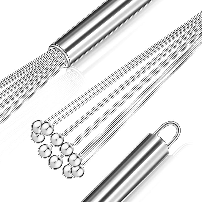 Patelai 2 Pieces Stainless Steel Ball Whisk Wire Egg Whisk Set Kitchen for Cooking, Blending, Whisking, Beating, Stirring(10 Inch and 12 Inch)