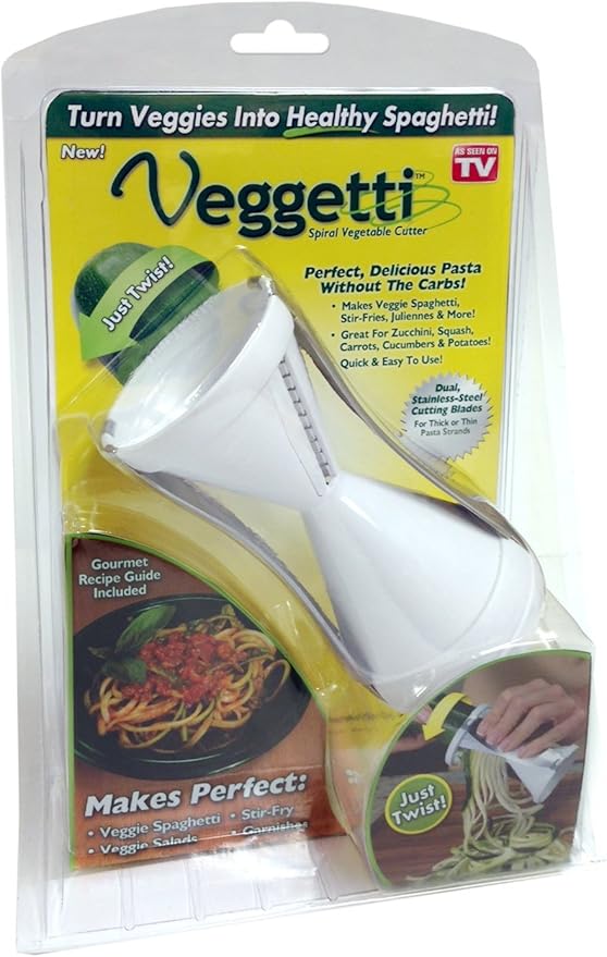 Veggetti Veggie Slicer, Dual Stainless Steel Blade Vegetable Cutter for Thick or Thin Noodle, Works with Zucchini, Squash, Cucumbers, Carrots, and more, 2.76"L x 2.76"W x 6.32"H, White