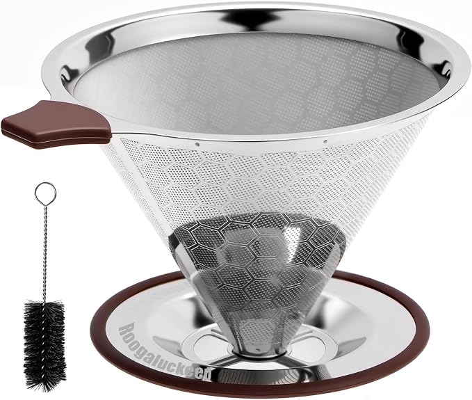 Pour Over Coffee Dripper, Stainless Steel Coffee Filter, Paperless Reusable Coffee Filter, Metal 600 Mesh Strainer Coffee Maker Single Cup Brewer (1-4 Cups)