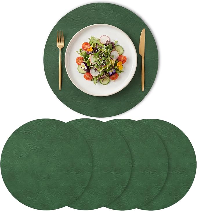 Artoid Mode Green Faux Leather Placemats Set of 4, 15 Inch Waterproof Wipeable Heat Resistant Vinyl Place Mats, Reversible Table Mats for St. Patrick's Day Dining Decor