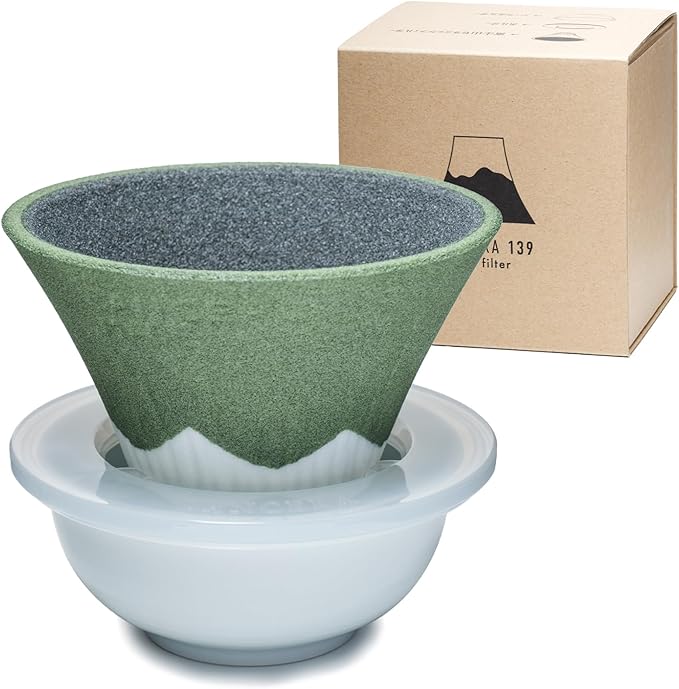 Wablade Ceramic Reusable Coffee Filter Dripper, Mt. Fuji, Made in Japan | Paperless pour-over brewing, no paper filters needed, includes dedicated base and saucer for everyday coffee preparation